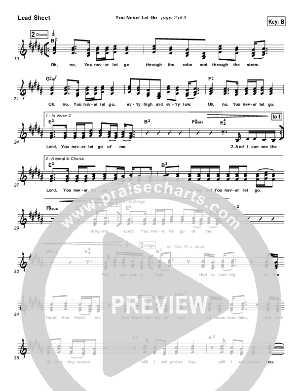 You Never Let Go Lead Sheet (Matt Redman / Passion)