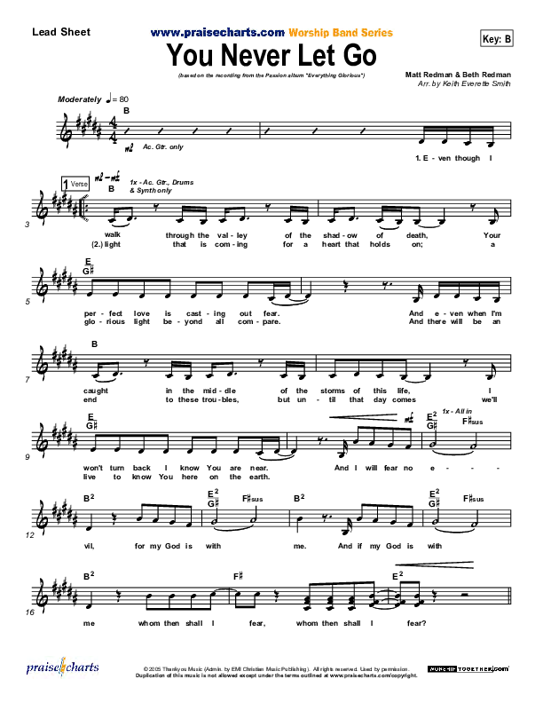 You Never Let Go Lead Sheet (SAT) (Matt Redman / Passion)