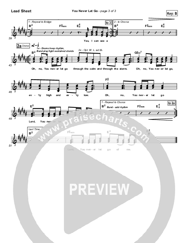 You Never Let Go Lead Sheet (SAT) (Matt Redman / Passion)