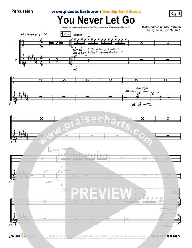 You Never Let Go Percussion (Matt Redman / Passion)