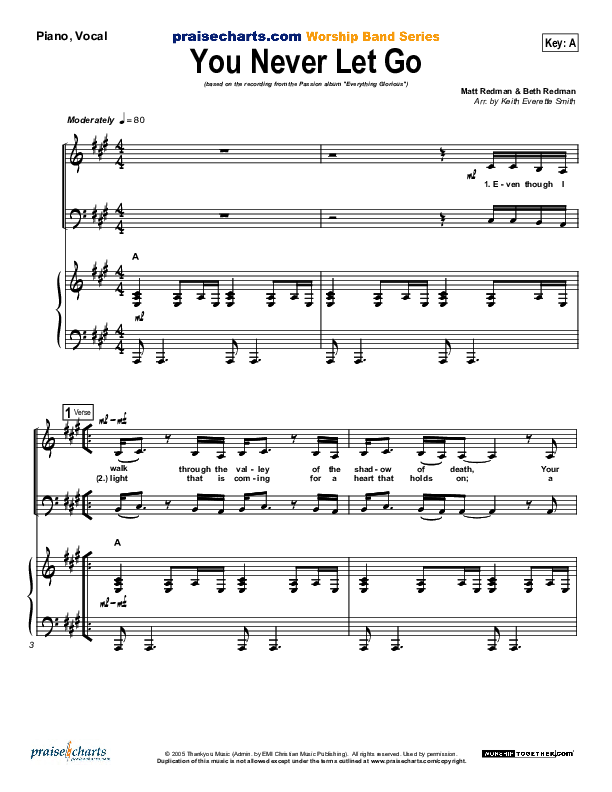 You Never Let Go Piano/Vocal (Matt Redman / Passion)