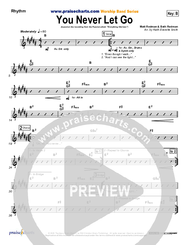 You Never Let Go Rhythm Chart (Matt Redman / Passion)