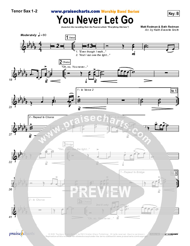 You Never Let Go Tenor Sax 1/2 (Matt Redman / Passion)