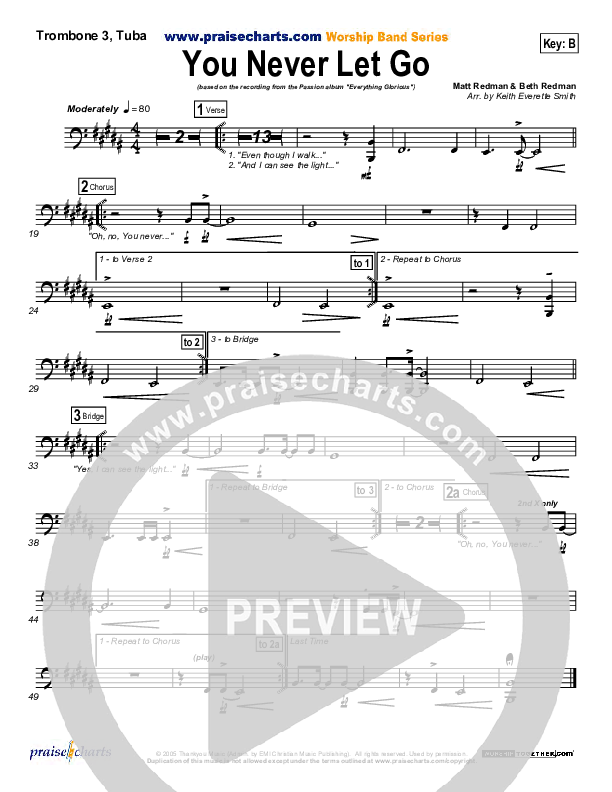 You Never Let Go Trombone 3/Tuba (Matt Redman / Passion)