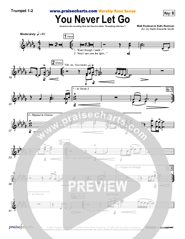 You Never Let Go Brass Pack (Matt Redman / Passion)