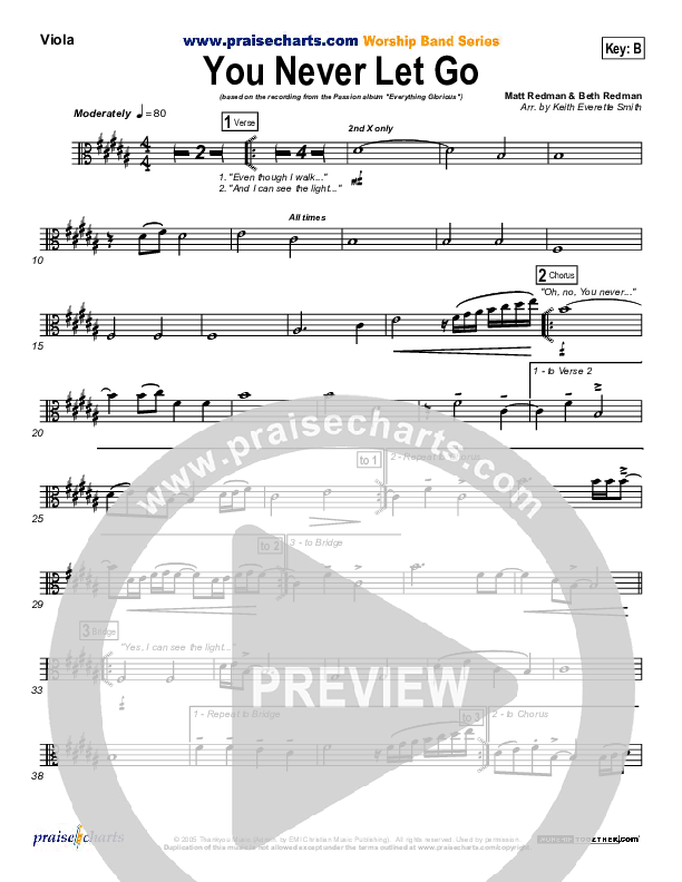 You Never Let Go Viola (Matt Redman / Passion)