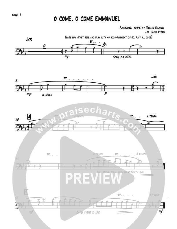 O Come O Come Emmanuel (Instrumental) Trombone 1 (David Ayers)