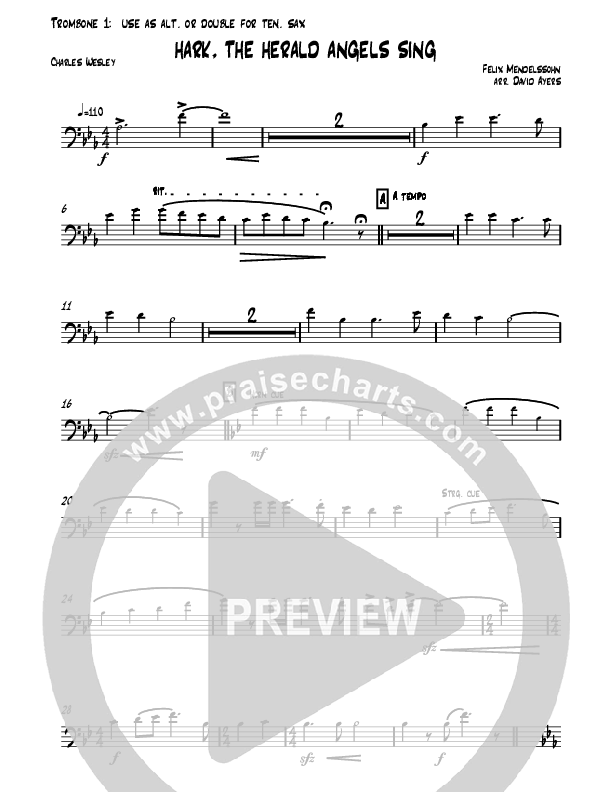 Hark The Herald Angels Sing (Instrumental) Trombone 1 (David Ayers)