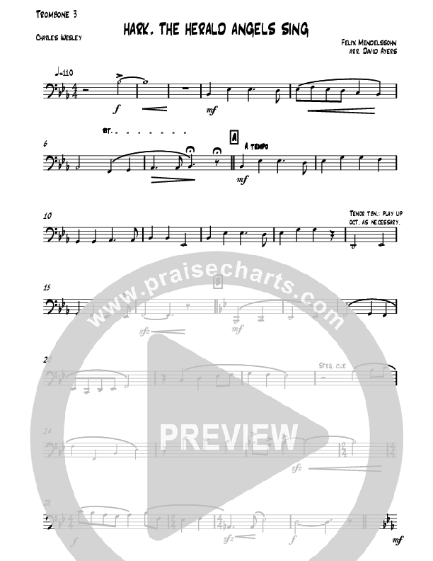 Hark The Herald Angels Sing (Instrumental) Trombone 3 (David Ayers)
