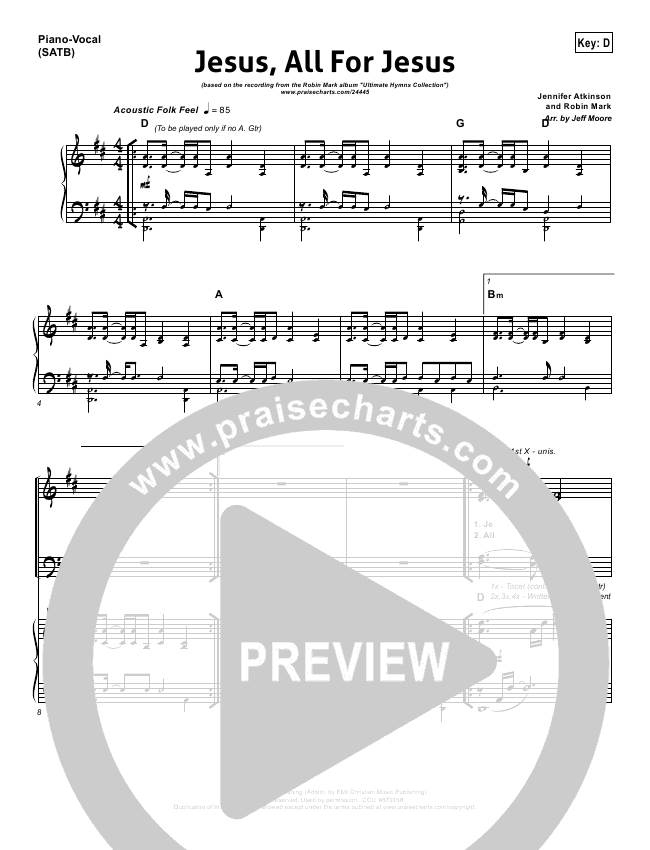 Jesus All For Jesus Sheet Music PDF (Robin Mark) - PraiseCharts