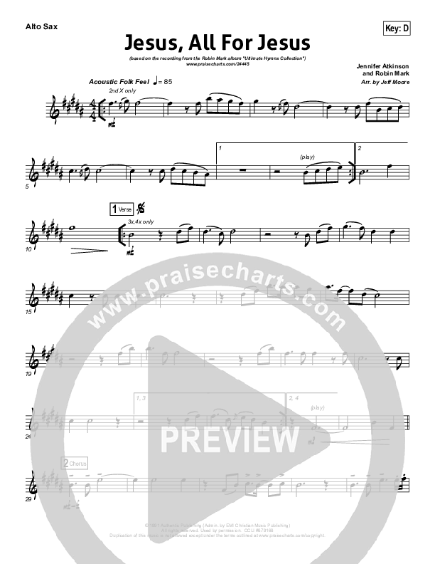 Jesus All For Jesus Alto Sax (Robin Mark)