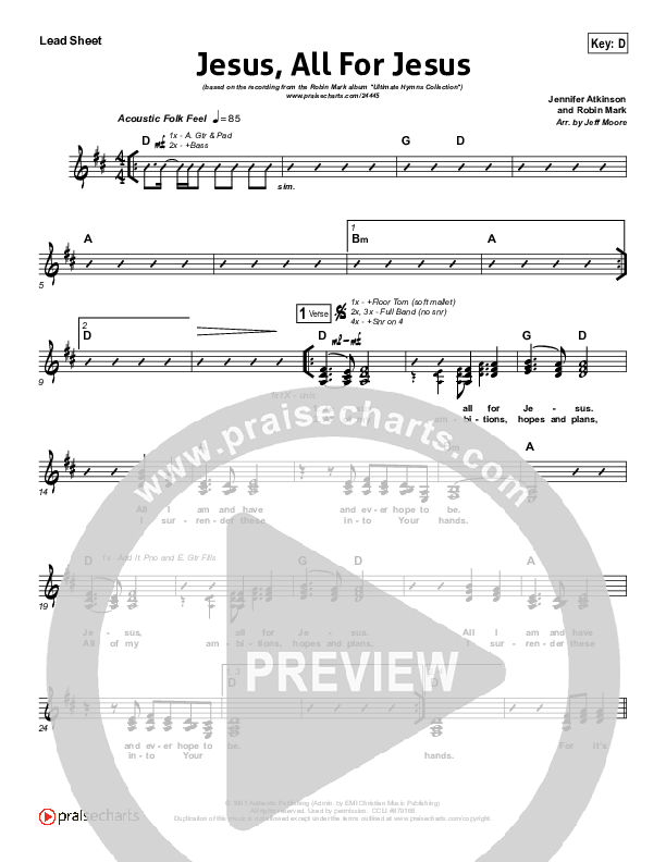 Jesus All For Jesus Lead Sheet (Robin Mark)