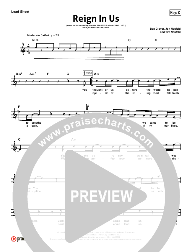 Reign In Us Sheet Music Starfield Praisecharts reign in us sheet music starfield