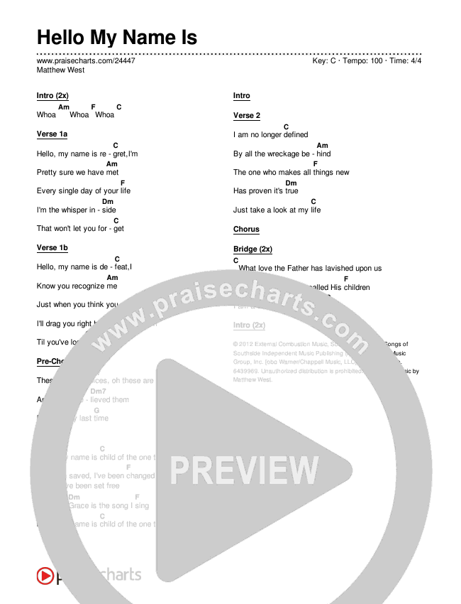 Hello My Name Is Chords & Lyrics (Matthew West)