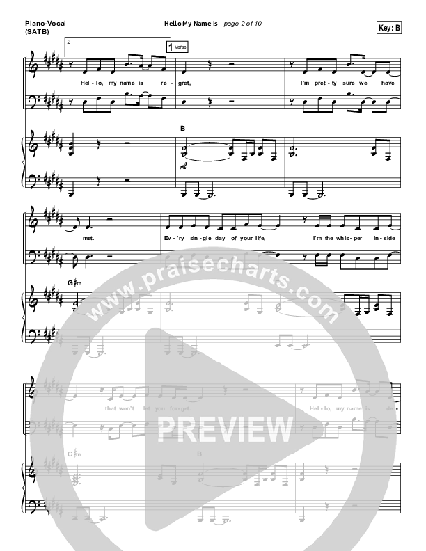 Hello My Name Is Piano/Vocal (SATB) (Matthew West)