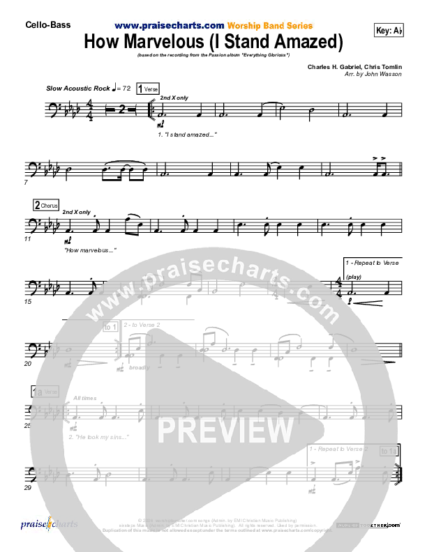 How Marvelous (I Stand Amazed) Cello/Bass (Chris Tomlin / Passion)