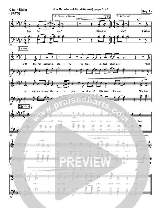 How Marvelous (I Stand Amazed) Choir Sheet (SATB) (Chris Tomlin / Passion)