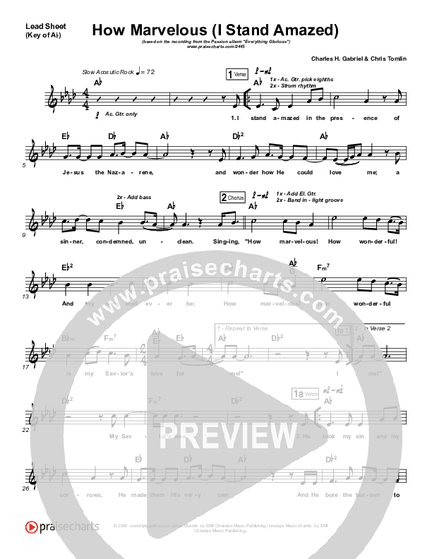 How Marvelous (I Stand Amazed) Lead Sheet (Melody) (Chris Tomlin / Passion)