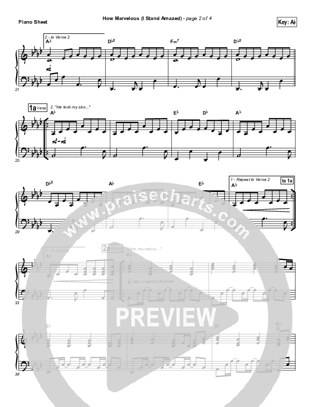 How Marvelous (I Stand Amazed) Piano Sheet (Chris Tomlin / Passion)