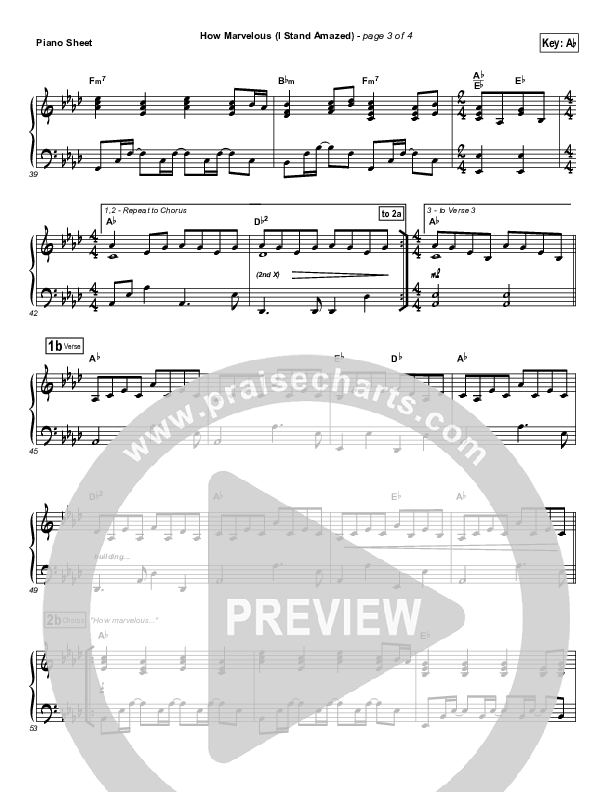 How Marvelous (I Stand Amazed) Piano Sheet (Chris Tomlin / Passion)