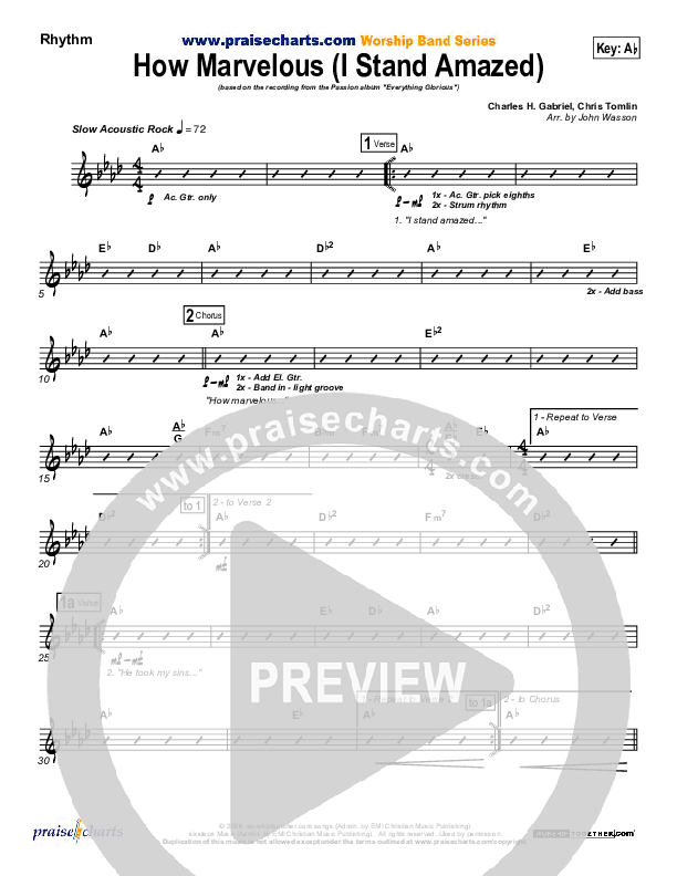 How Marvelous (I Stand Amazed) Rhythm Chart (Chris Tomlin / Passion)
