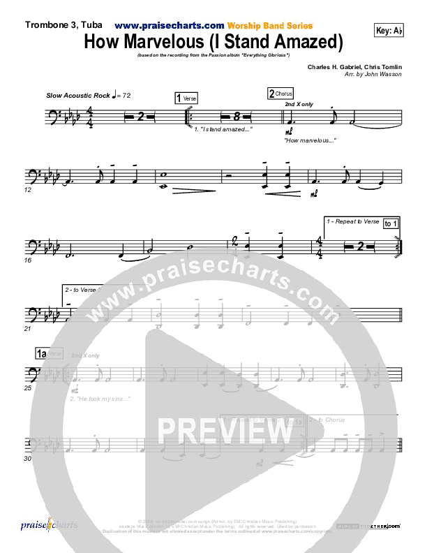 How Marvelous (I Stand Amazed) Trombone 3/Tuba (Chris Tomlin / Passion)