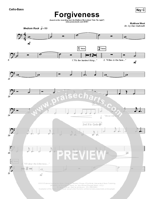 Forgiveness Cello/Bass (Matthew West)