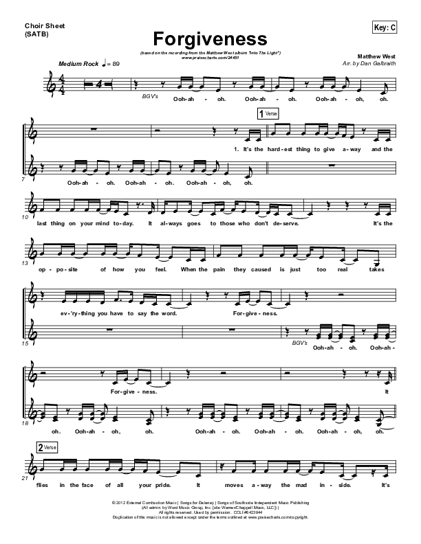 Forgiveness Choir Sheet (SATB) (Matthew West)