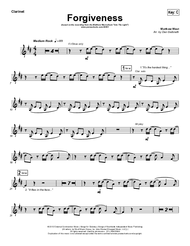 Forgiveness Clarinet (Matthew West)