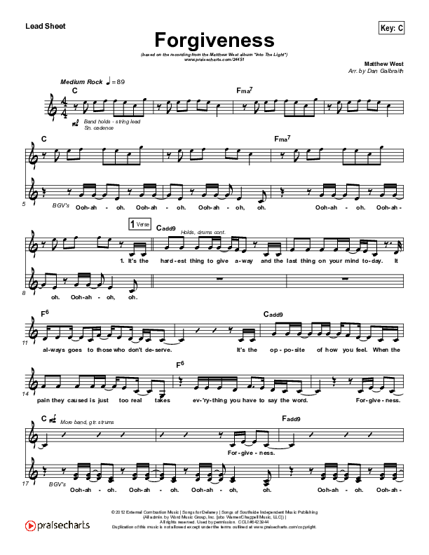 Forgiveness Lead Sheet (Matthew West)