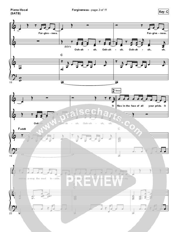 Forgiveness Piano/Vocal (SATB) (Matthew West)