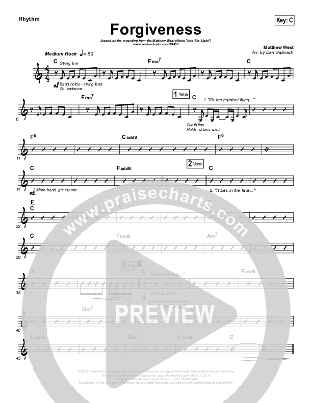 Forgiveness Rhythm Chart (Matthew West)