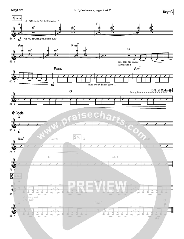 Forgiveness Rhythm Chart (Matthew West)