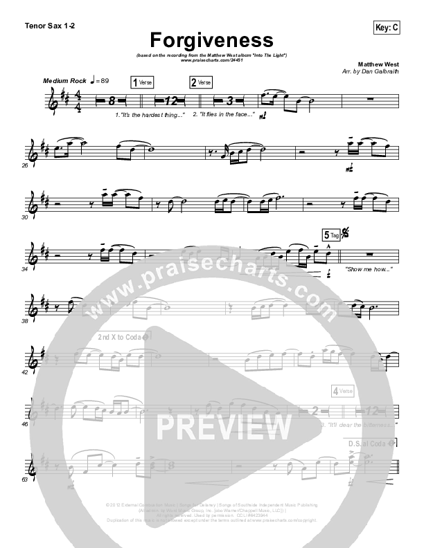 Forgiveness Tenor Sax 1/2 (Matthew West)