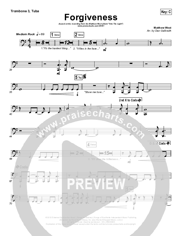 Forgiveness Trombone 3/Tuba (Matthew West)