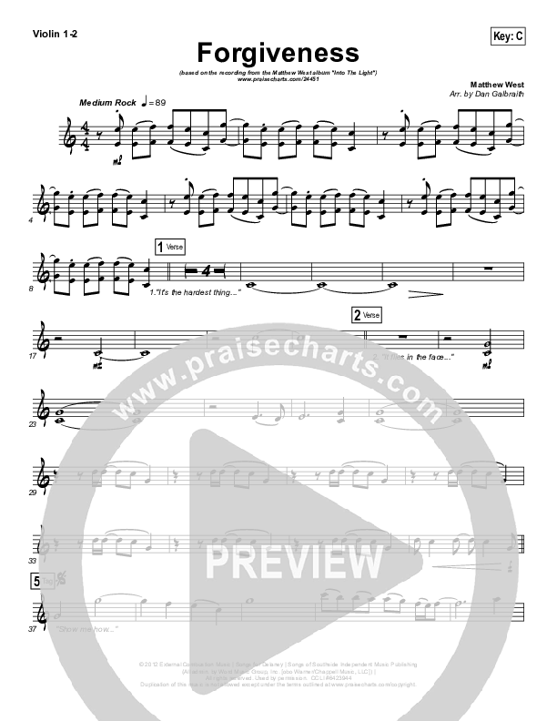 Forgiveness Violin 1/2 (Matthew West)