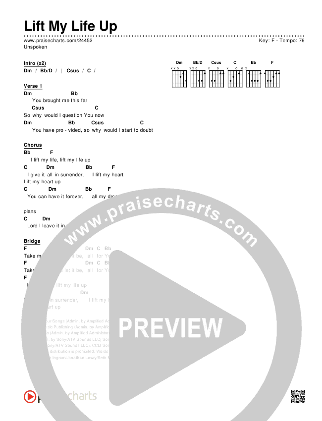 Lift My Life Up Chords & Lyrics (Unspoken)