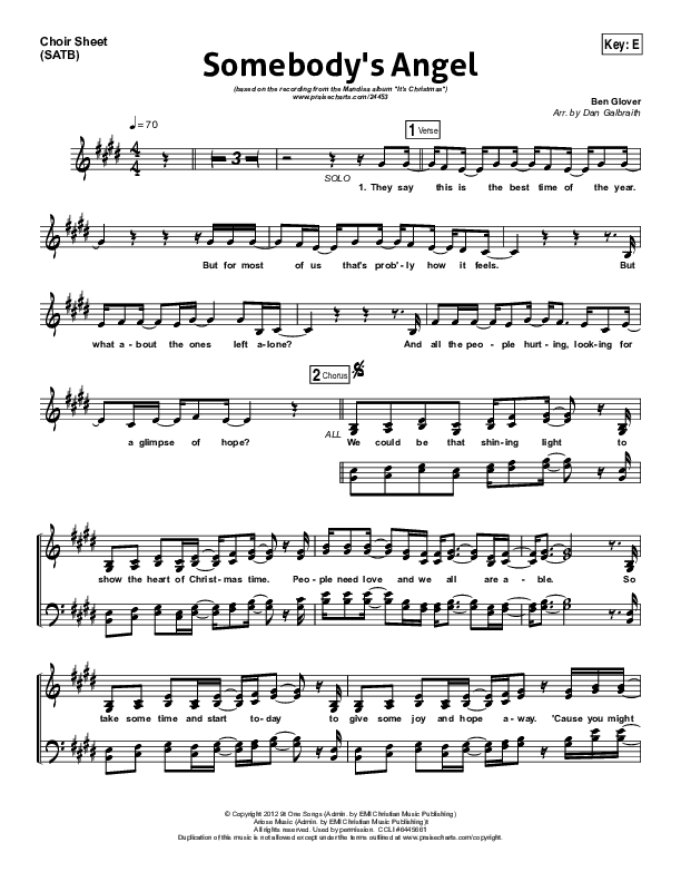 Somebody's Angel Choir Sheet (SATB) (Mandisa)
