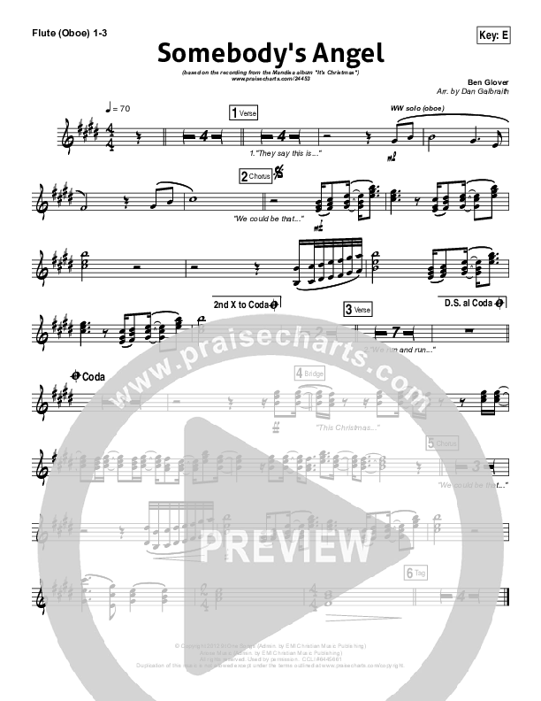 Somebody's Angel Flute/Oboe 1/2/3 (Mandisa)