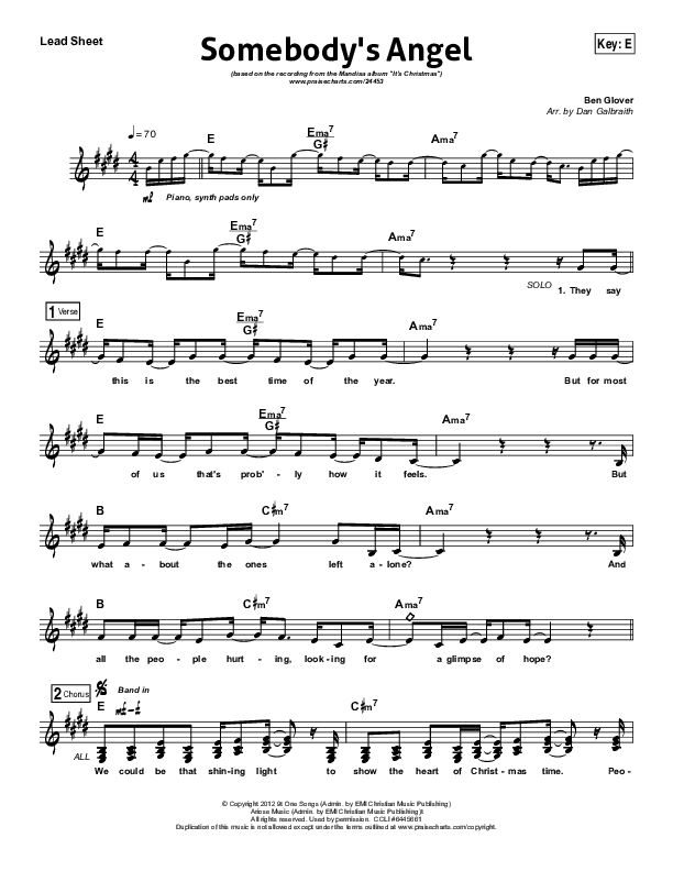 Somebody's Angel Lead Sheet (SAT) (Mandisa)