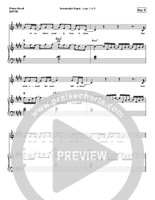 Somebody's Angel Piano/Vocal (SATB) (Mandisa)