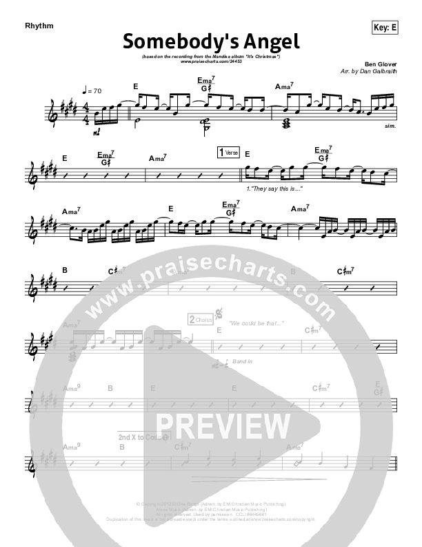 Somebody's Angel Rhythm Chart (Mandisa)