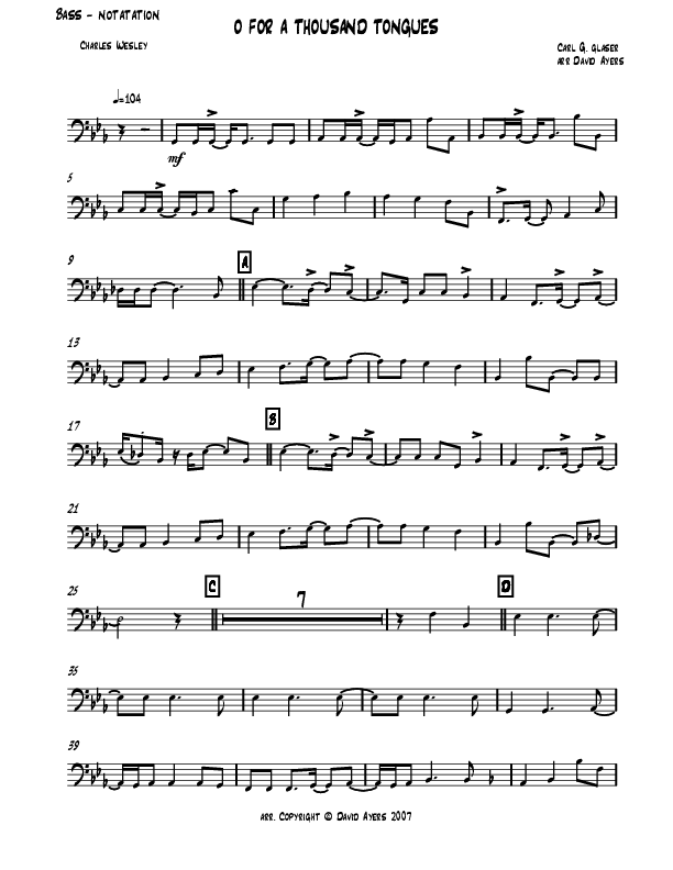 O For A Thousand Tongues (Instrumental) Bass Guitar (David Ayers)