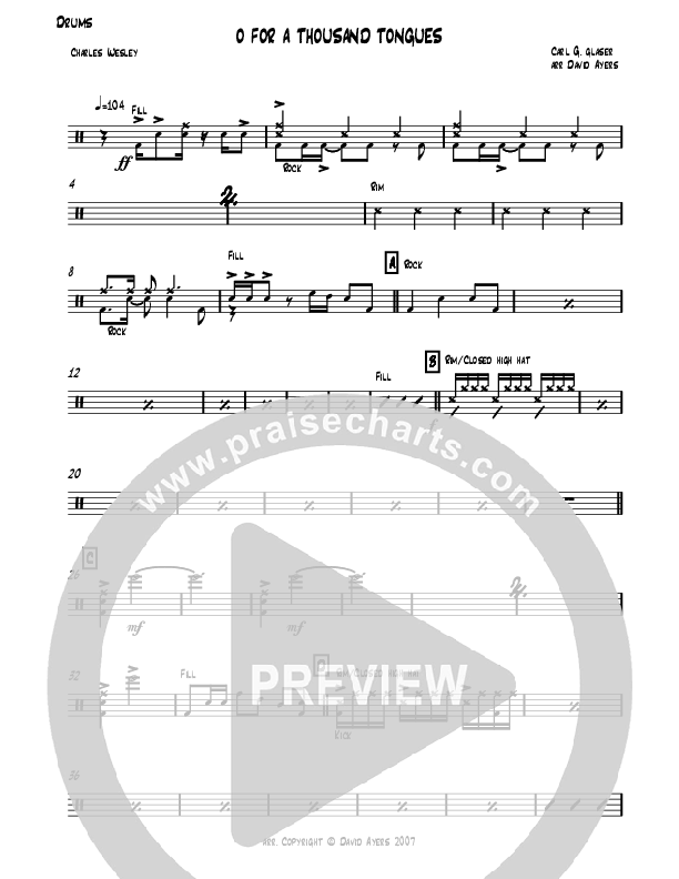 O For A Thousand Tongues (Instrumental) Drum Set (David Ayers)