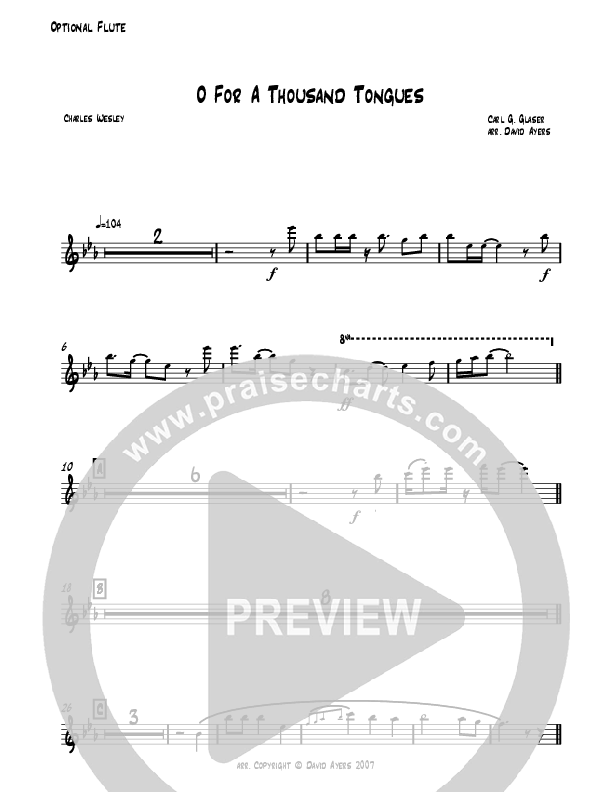 O For A Thousand Tongues (Instrumental) Flute (David Ayers)