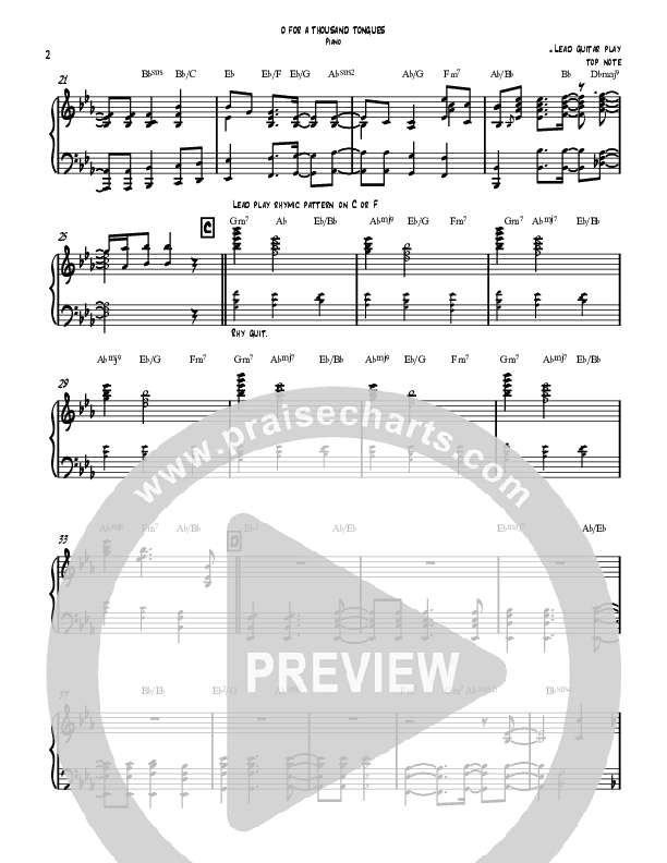 O For A Thousand Tongues (Instrumental) Piano Sheet (David Ayers)