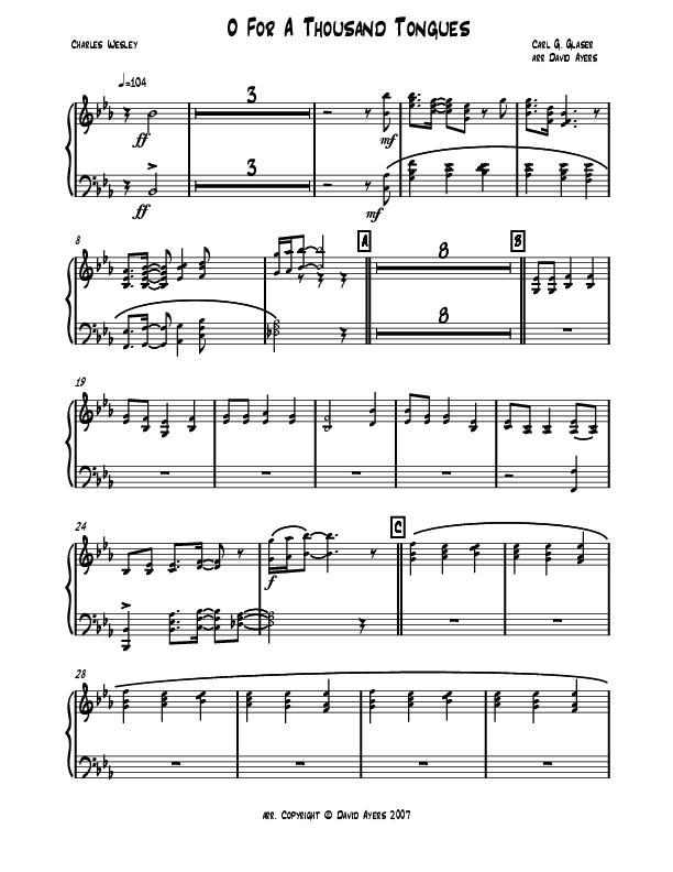 O For A Thousand Tongues (Instrumental) Synth (David Ayers)