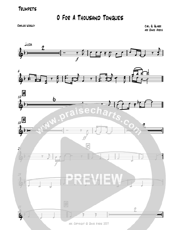 O For A Thousand Tongues (Instrumental) Trumpet (David Ayers)