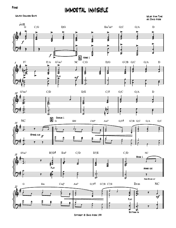 Immortal Invisible Piano Sheet (David Ayers)