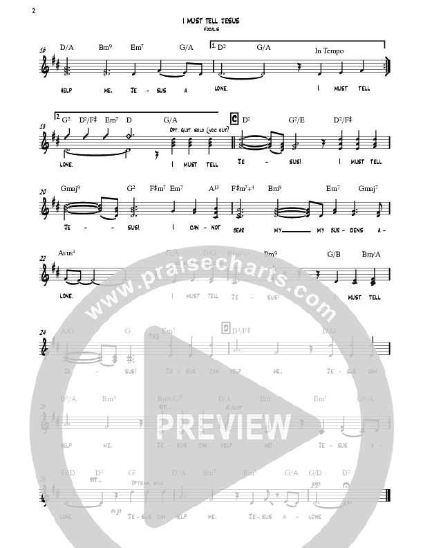 I Must Tell Jesus Choir Sheet (David Ayers)